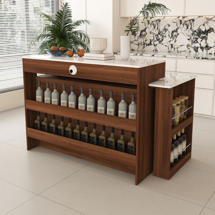 Kitchen Island With Extendable & Rotating Table