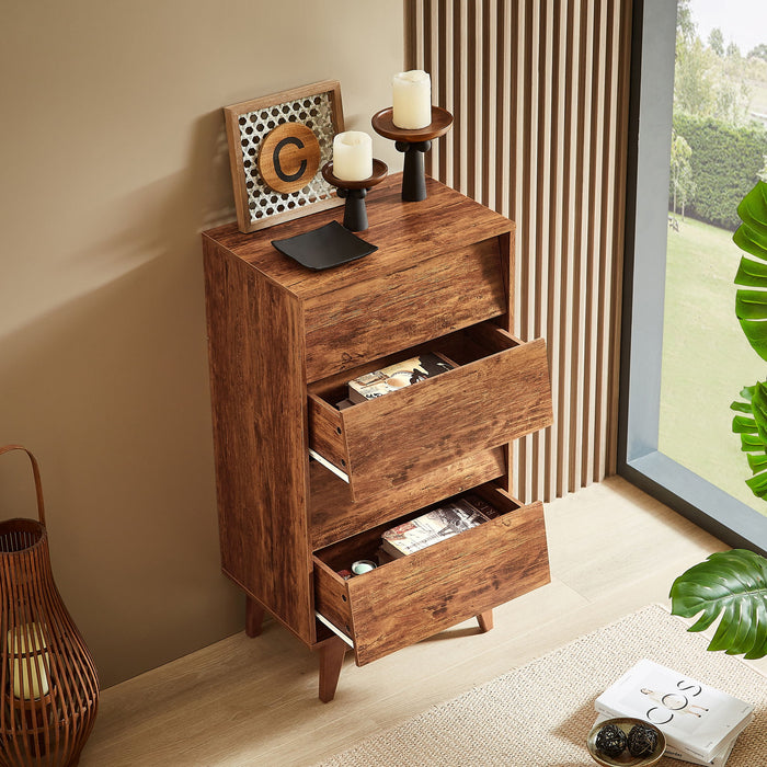 Vintage Style 4 Drawer Double Dresser With Bevel Design - Brown