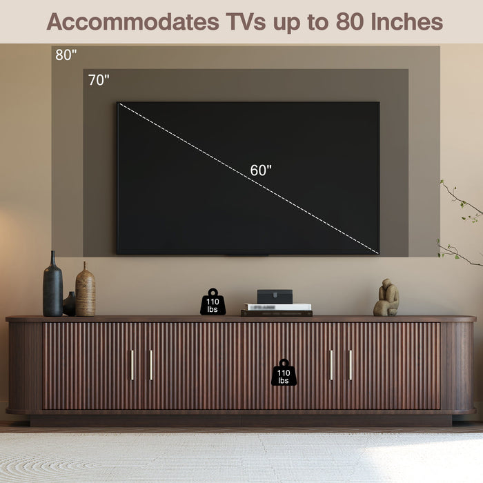 70" TV Stand With Ample Storage, Refined Curved Corners - Dark Brown