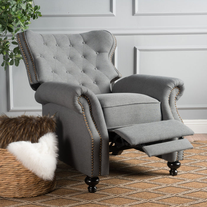 Accented Push Back Recliner Chair With Rolled Arms, Enjoy Cocooning Comfort