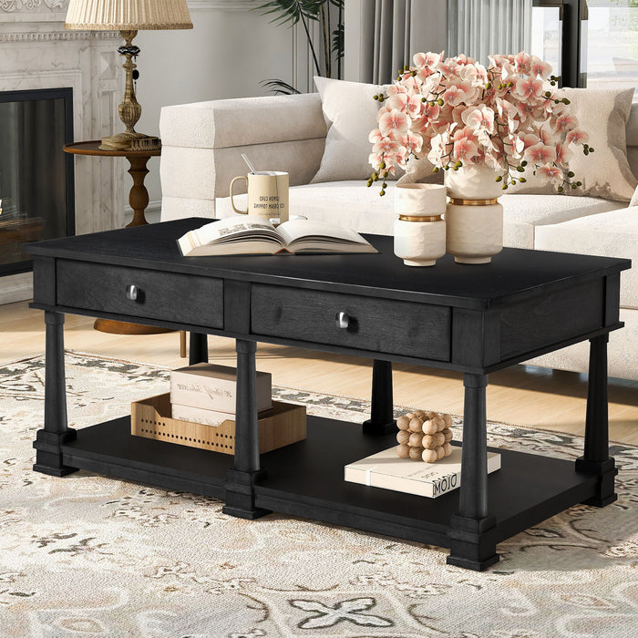 Coffee Table With 2 Storage Drawers & Lower Open Shelf