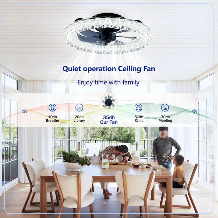 LED Light Source And Remote Control, 3000 - 6500K Dimmable Flush Mount LED Fan Light, 6 Speeds, Quiet DC Motor - Matte Black
