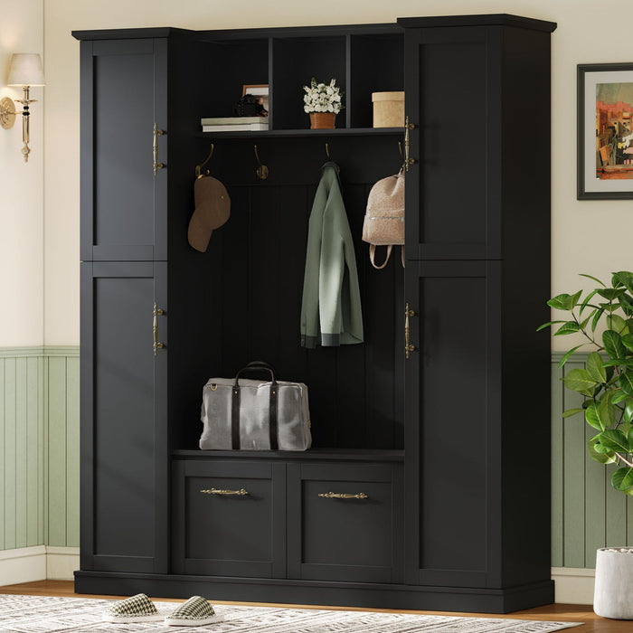 Hall Tree With 4 Side Cabinets
