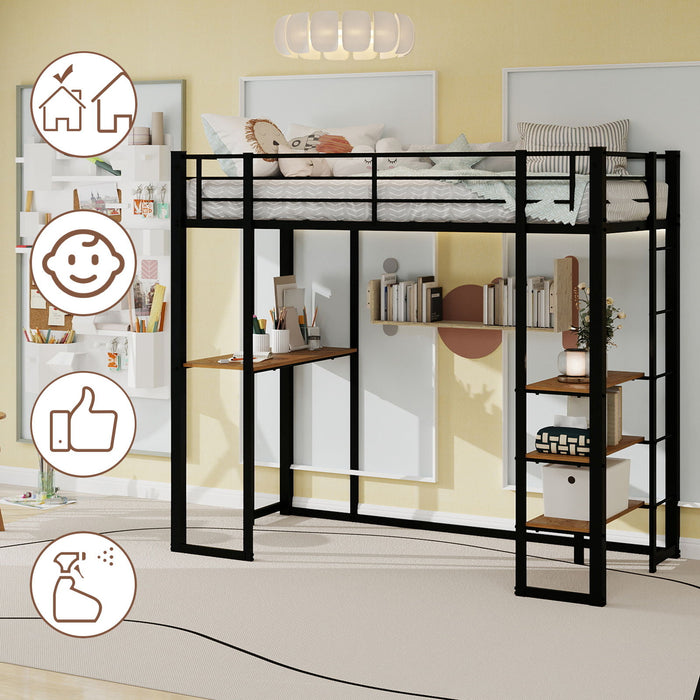 Bunk Bed With L-Shaped Desk And Dual Side Stairs