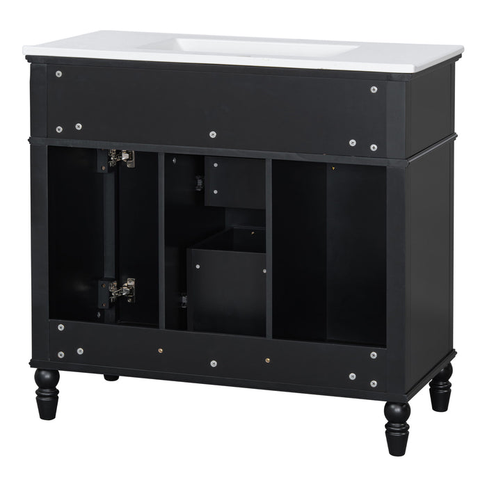 Bathroom Vanity With Sink, Flip-Out Top Drawer, Soft Close Doors, 2 Storage Drawers