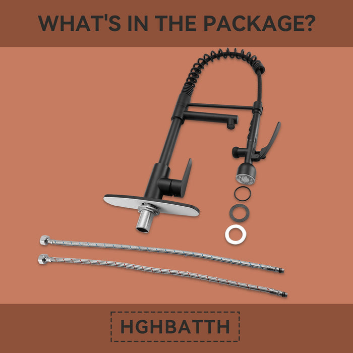 Kitchen Sink Faucet With LED Pull Down Sprayer, Single Handle High Arc Faucet, Dual Spouts, Deck Mount - Matte Black