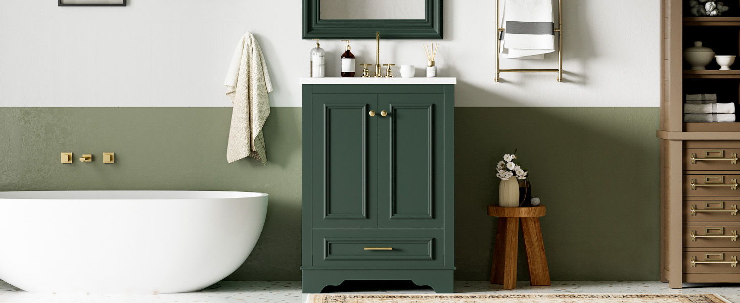 Bathroom Vanity With Ceramic Sink Combo, Modern Freestanding Storage Cabinet With Silver Handles