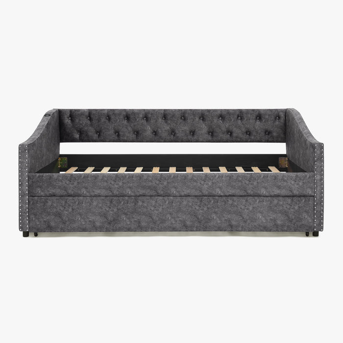 Upholstered Daybed With USB Charging & Pull Out Bed