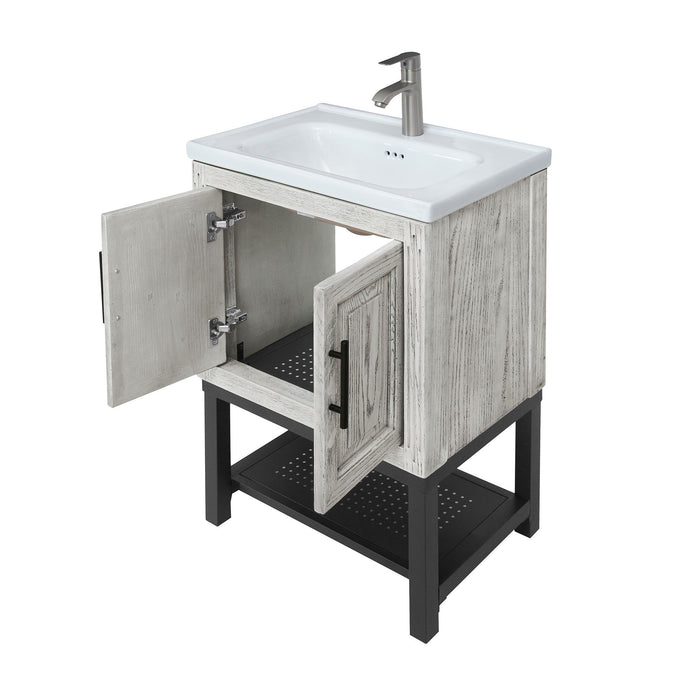 Modern Freestanding Bathroom Vanity With Ceramic Sink, Hot And Cold Faucet, Storage Cabinet & Open Shelf