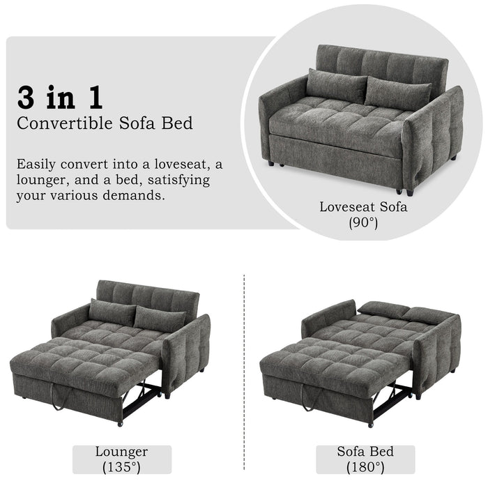 Loveseat Sofa Pull-Out Bed With Adjustable Backrest, 3 USB Ports And 2 Lumbar Pillows For Living Room