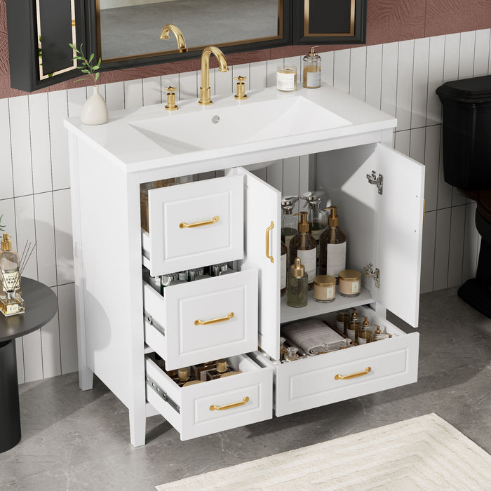 Bathroom Vanity With Sink, Soft Closing Doors & Drawers, Metal Handles