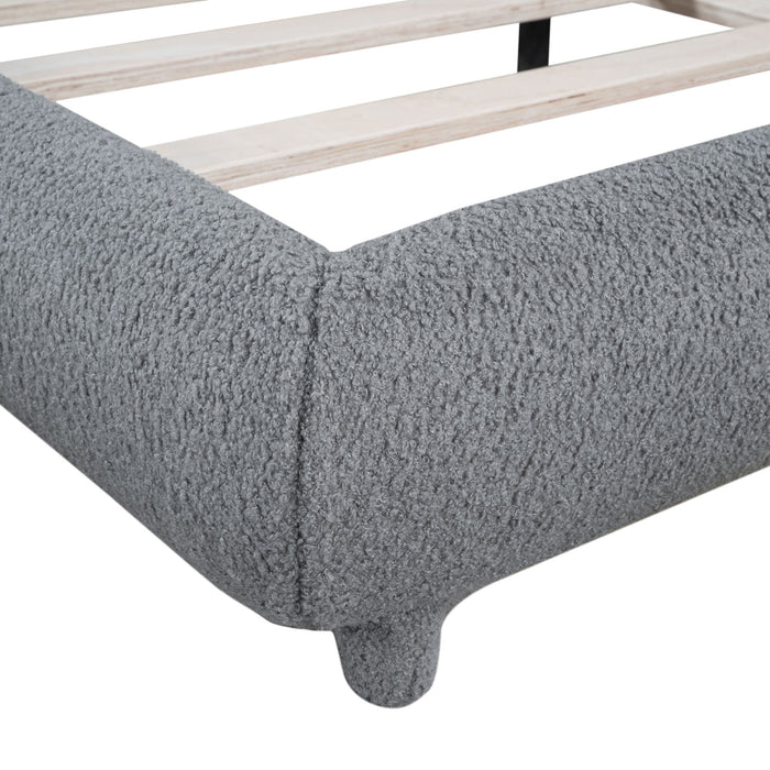 Upholstered Platform Bed With Thick Solid Frame And Stylish Curve-Shaped Design