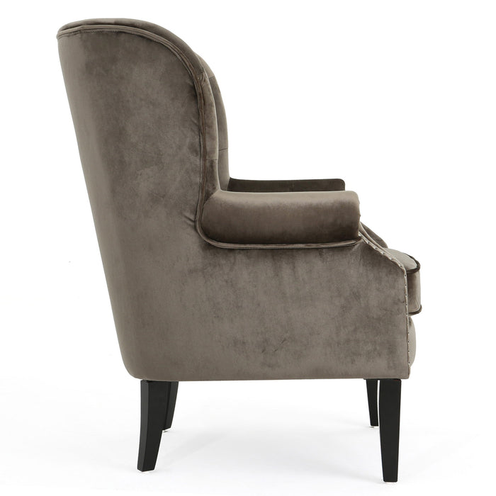 Elegant Velvet Club Chair With Handcrafted Details - Gray