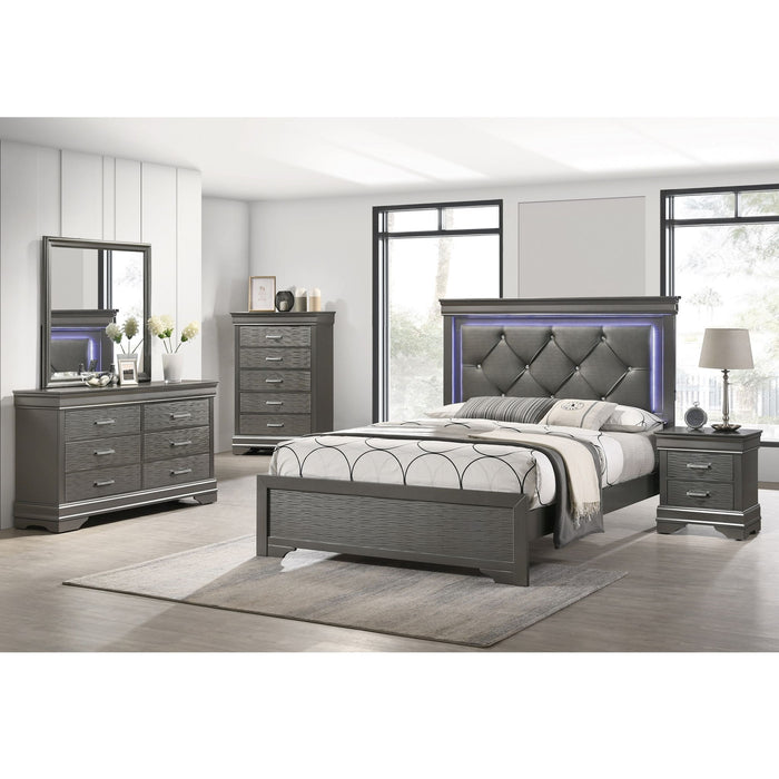 Tufted Headboard Bed With LED Lighting