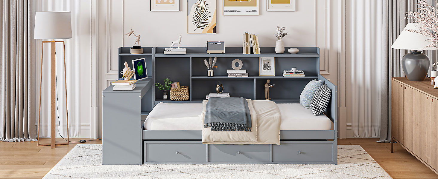 Daybed With 3 Drawers USB Ports And Desk