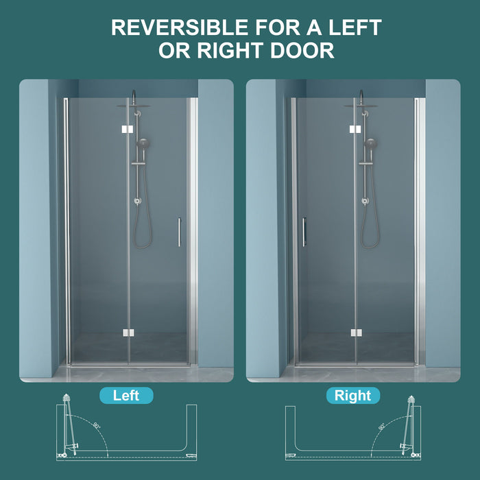 Fold Frameless Shower Door With Tempered Glass