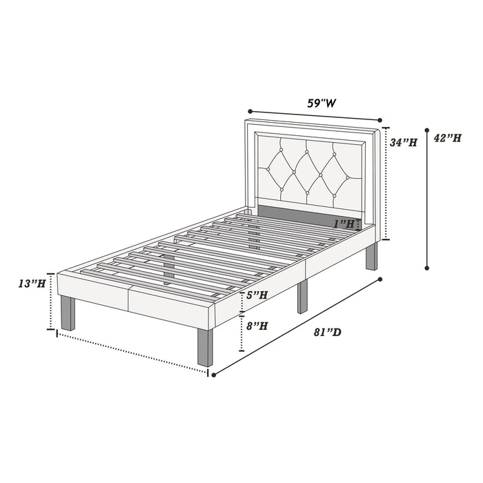 Glamours Style Bed With Diamond Tufted Padded Headboard