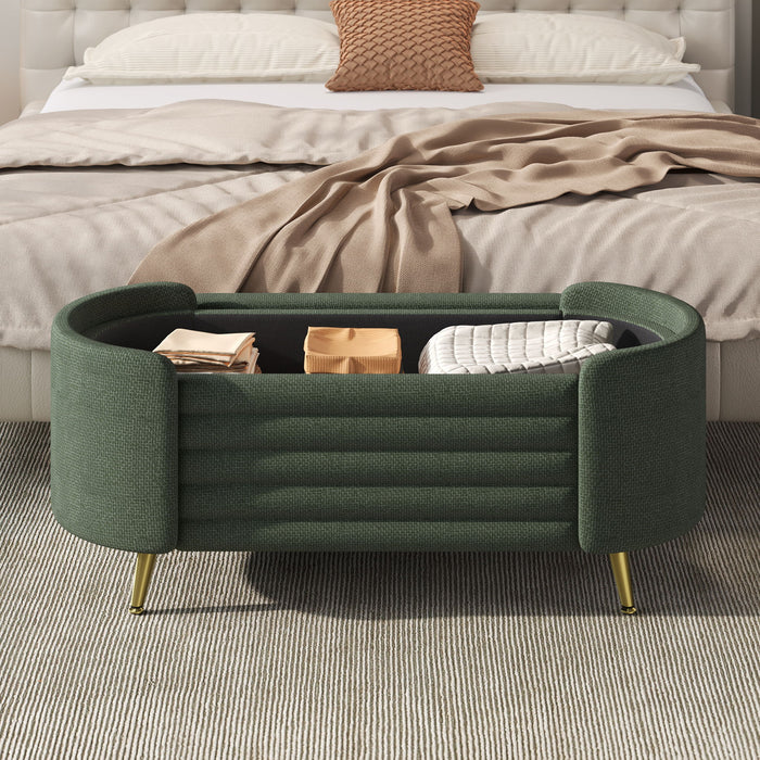 Modern Oval Storage Ottoman With Upholstery
