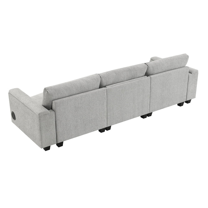Sectional With Bluetooth Speaker Comfy Cloud Couch Set With Drop Down Table Cup Holders, USB Charger Storage Armrest Wide Seat Sofa