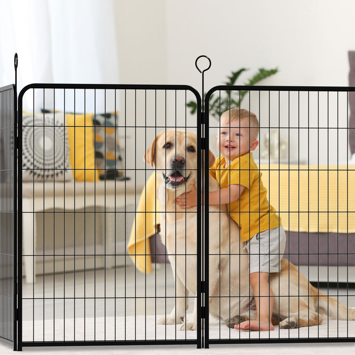 Dog Playpen, 16 Panels Pet Exercise Pen Indoor / Outdoor Fence With Anti Skid Base - Black