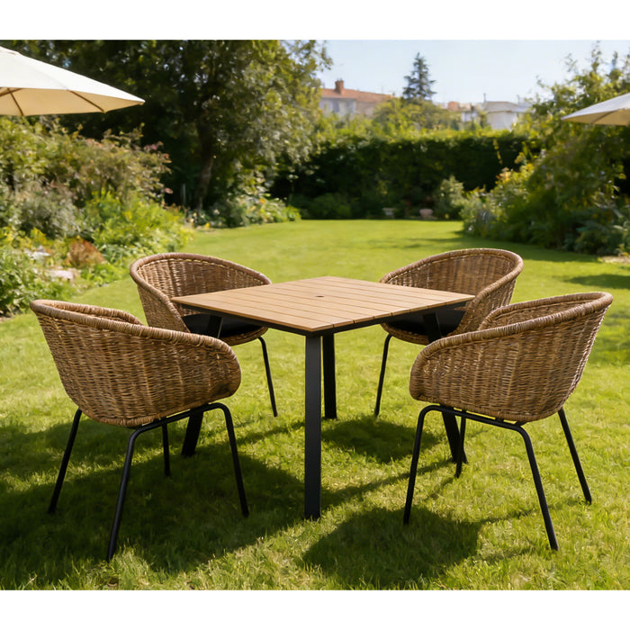 7 Piece Outdoor Patio Dining Set For 6, Conversation Set With Table & 6 Armchairs - Purple Pink Flower / Yellow