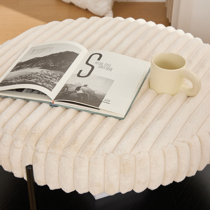 Modern Upholstered Round Ottoman Coffee Table With Storage Shelf