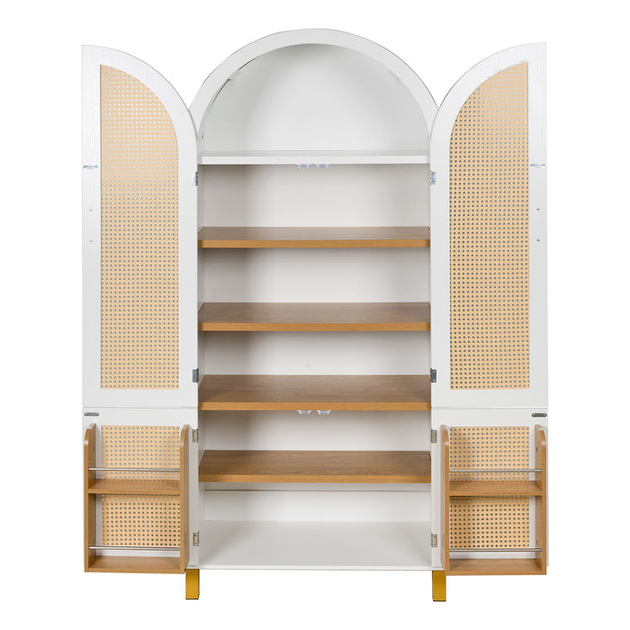 Tall Arched Cabinet With Rattan Doors & Adjustable Shelves