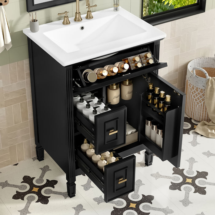 Modern Bathroom Vanity With Sink, Flip Drawer, 2 Drawers, Adjustable Shelf