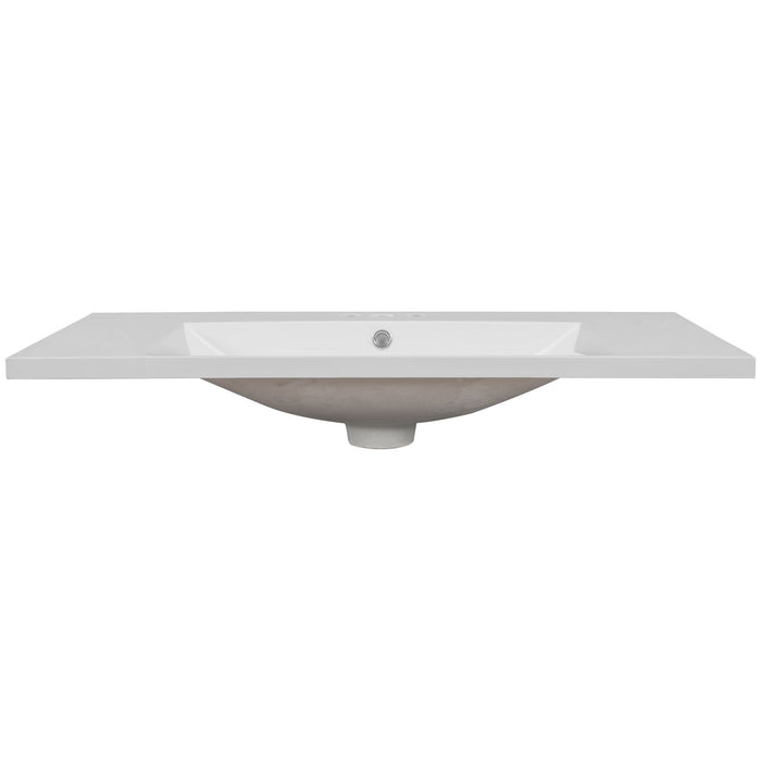 36" Single Bathroom Vanity Top With Undermount Basin, 3 Faucet Holes, Flat Edge - White