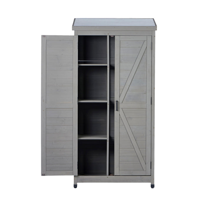 Outdoor Storage Shed With Vertical Tool Cabinet For Backyard