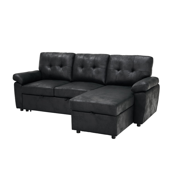 Convertible L - Sectional Sofa Bed With Storage Chaise And Padded Armrests