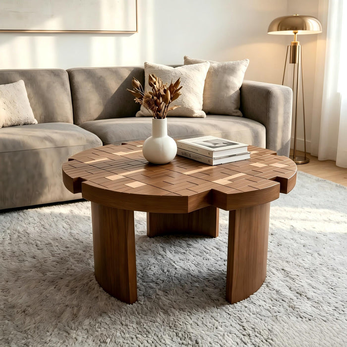 Round End Table For Living Room - Brown / Yellow
