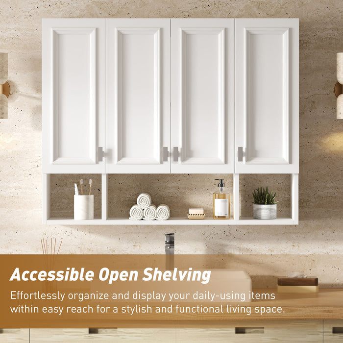 Bathroom Cabinet With 3 Adjustable Shelves Wall Mounted Medicine Cabinet, Soft Closing Hinges, Open Shelving Design - White