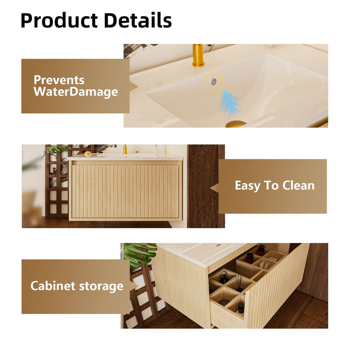 Wall Mounted Floating Bathroom Vanity With Sink And Drawers