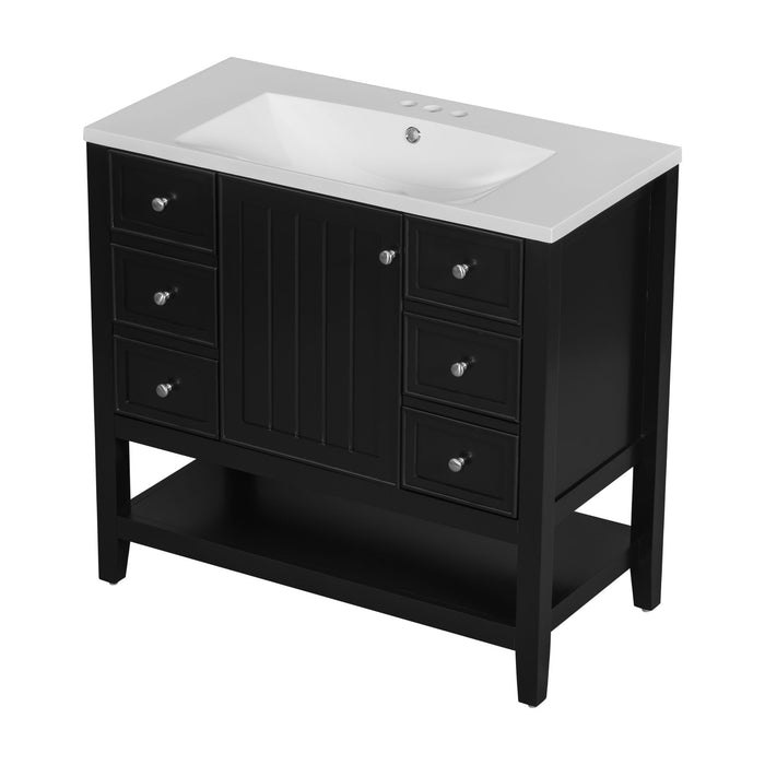 36" Bathroom Vanity & Sink, 2 Cabinet And 3 Drawers - Black