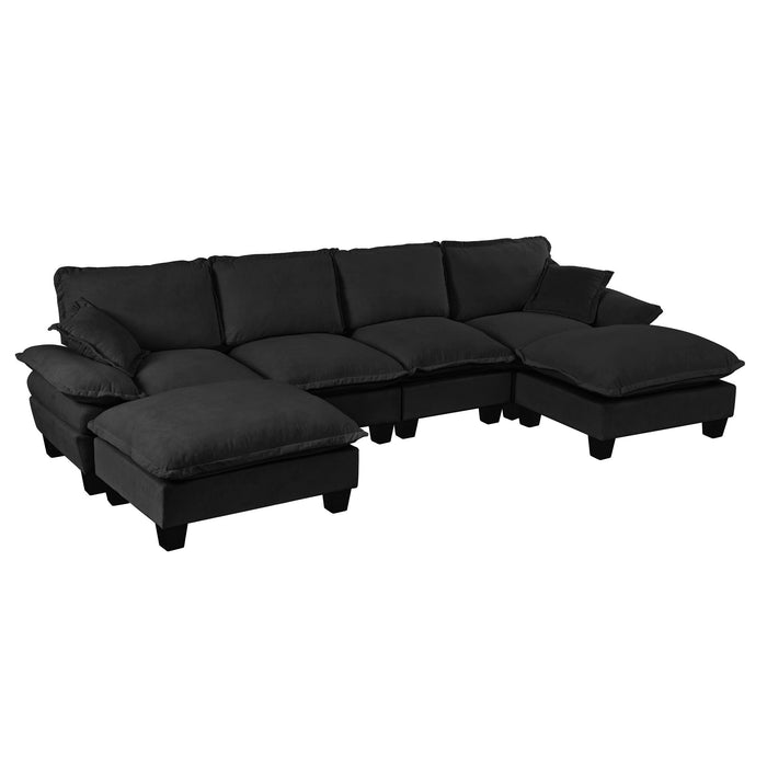 Modular Sectional Sofa With Movable Ottoman & Pillows