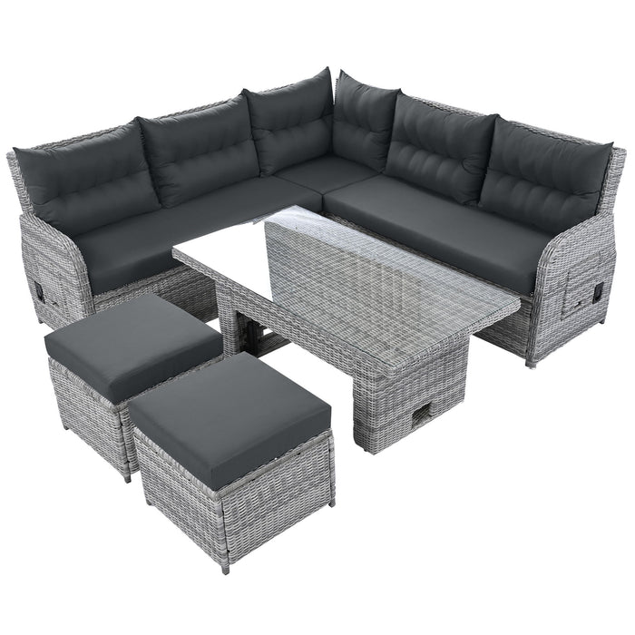 Outdoor Furniture Set Patio Rattan Furniture Set With Adjustable Table, Recliners With Extendable Side Tables And 2 Ottomans