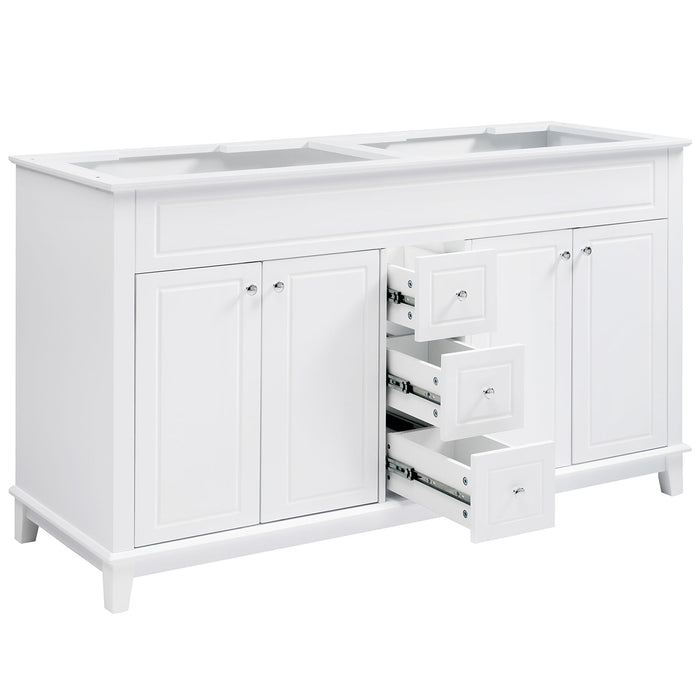 Bathroom Vanity Cabinet Only, 3 Drawers & 4 Doors With Double Layer Shelves - White