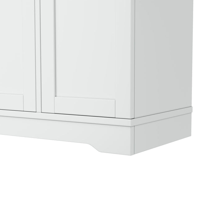 Sideboard With Extendable Table, Adjustable Shelves, 3 Tier Pull Out Rack - White