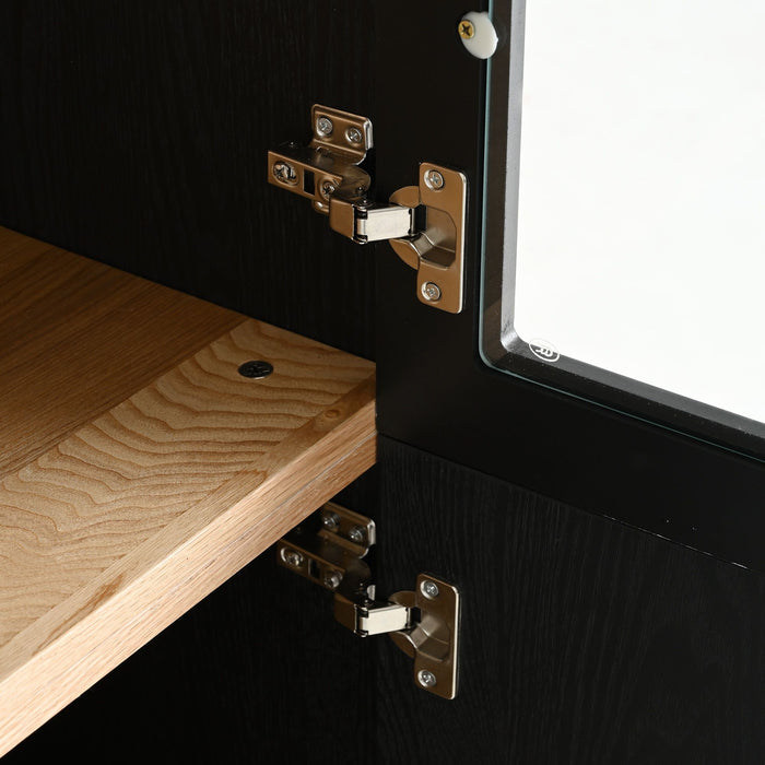 Mid Century Modern Style Tall Display Cabinet With Glass Doors For Collectibles - Black