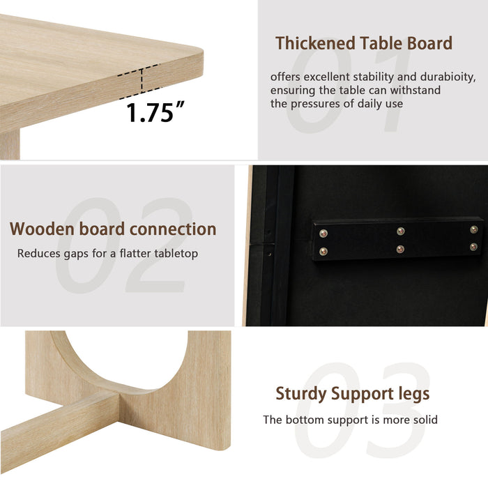 7 Piece Dining Table Set For 6, Rectangular Table & 6 Upholstered Chairs, Sturdy U - Shaped Base For Dining Room - Light Oak