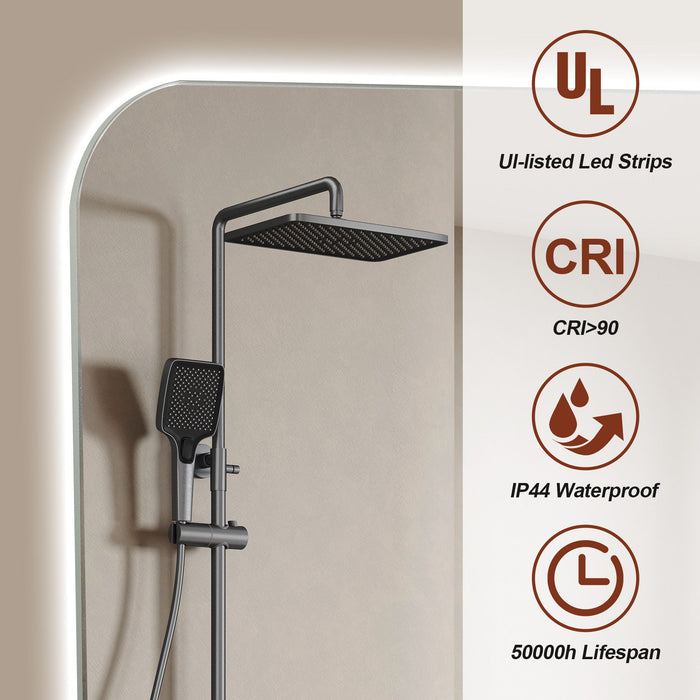 Wall Mounted LED Lighting Mirror With 3 Color Lighting, Dimming, Waterproof, Anti Fog, Touch Switch - Silver