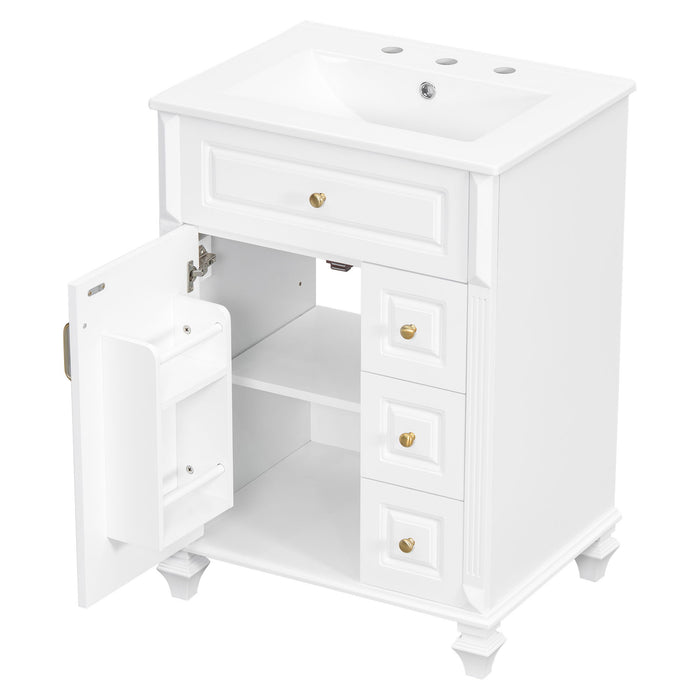 Freestanding Bathroom Vanity With Sink, 3 Drawers & Flip-Out Drawer