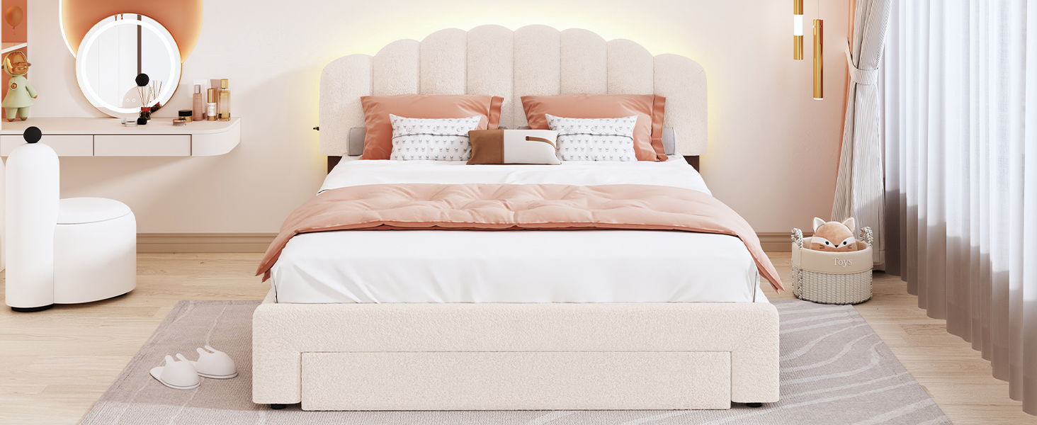 Upholstered Platform Bed With Drawer