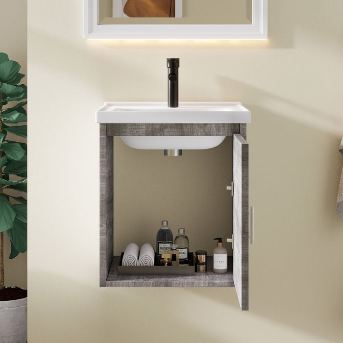 Floating Bathroom Vanity Combo, Wall Mounted Cabinet With Sink & Soft Close Doors For Small Bathrooms