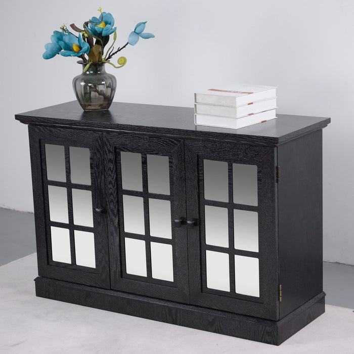 Storage Cabinet With 3 Mirrored Acrylic Doors, Adjustable Shelves