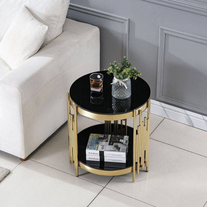 Round Double Tier Table With Flute Shaped Tube Legs
