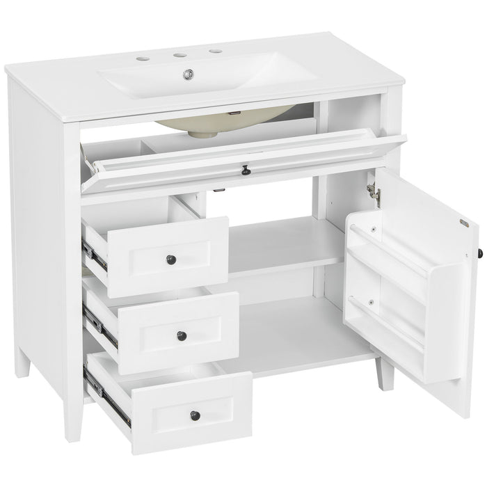 Bathroom Vanity With Sink, 3 Drawers & Cabinet With Adjustable Shelves
