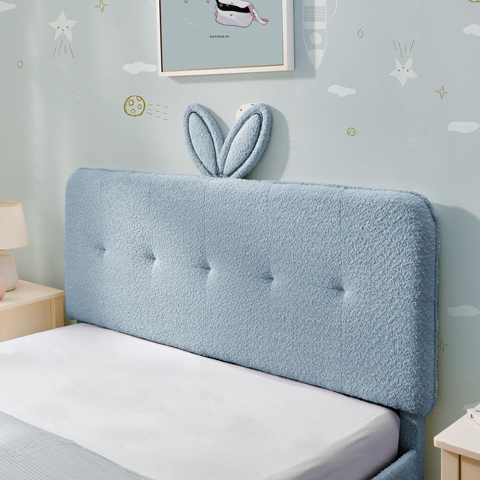 Upholstered Bed With Oversized Rabbit Ear Headboard, LED Lights & 4 Storage Drawers