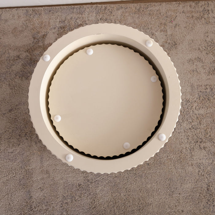 Drum Nesting Coffee Table With Wave Stripe Design For Living Room (Set of 2) - Beige / White